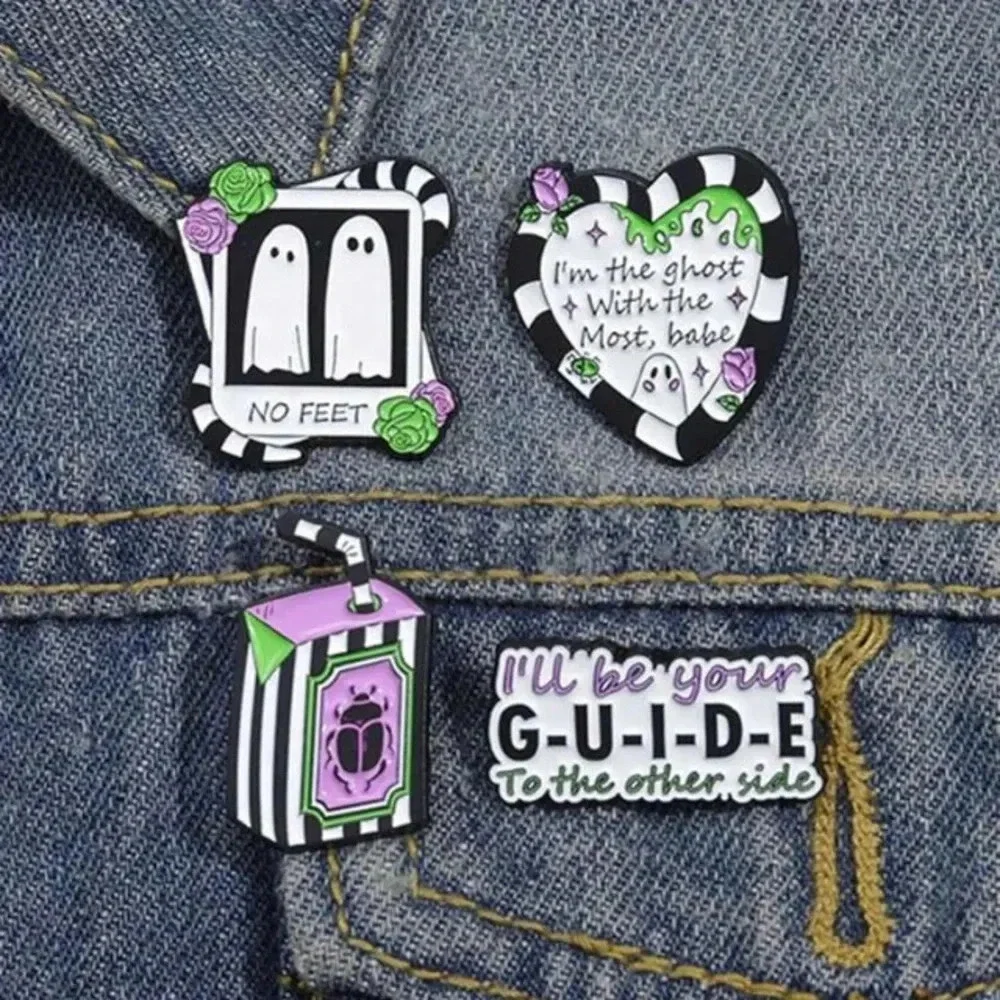 4 black white purple green Halloween enamel pins backpack clothes bag hat denim